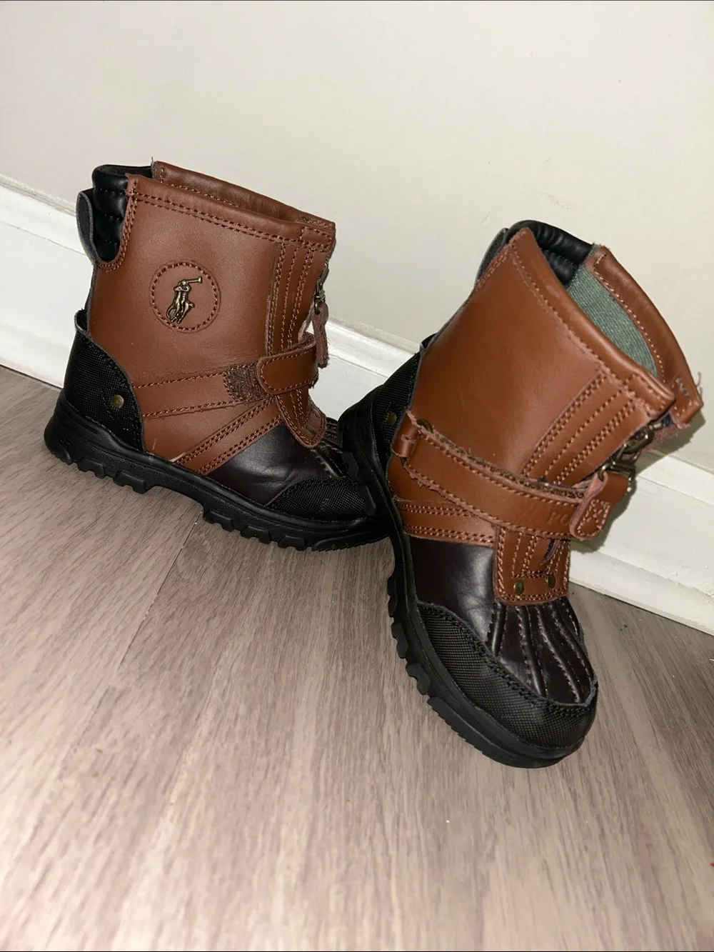 Polo by Ralph Lauren Brown and Black Kids Leather Strap Boots